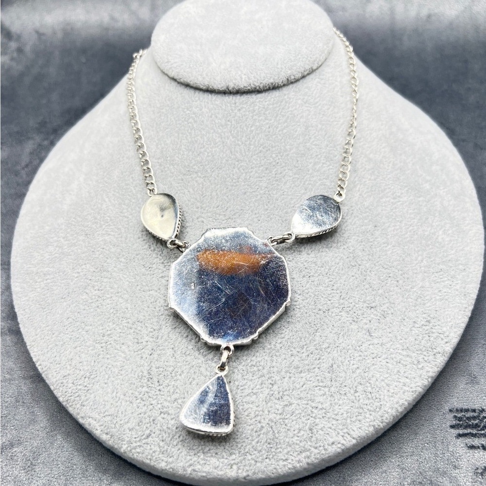.925 Sterling Silver Turquoise Southwestern Style Y Drop Lariat Cluster Necklace - Picture 6 of 9